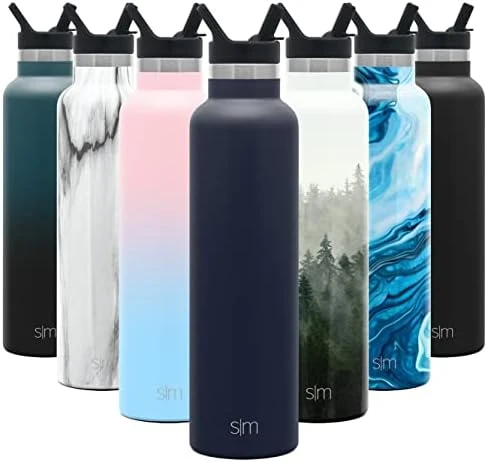 Water Bottle With Narrow Mouth Straw Lid Metal Thermos Vacuum Insulated Stainless Steel L Reusable Leak Proof BPA-Free Flask | Ascent Collection | 24oz, Almond Birch - Image 8