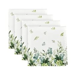Spring Summer Cloth Napkins 18 X 18 Inch, Eucalyptus Floral Party Dinner Decoration Washable Napkins Set Of 4