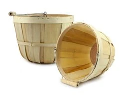 Round Wooden Baskets (2-Pack, Natural); Wood Fruit Buckets With Handle, 4-Quart Capacity; 6.1 Inch Tall By 8 Inch Diameter