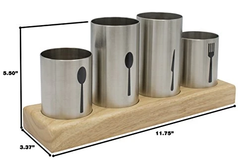 Silverware Holder With Caddy For Spoons, Knives Forks, Etc β Ideal For Kitchen, Dining, Entertaining, Buffet, Picnic, And More β Stainless Steel With Bamboo Wood Base - Image 6