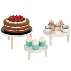 Round Whitewashed Risers For Display, Wooden Cupcake Stand, Dessert Table Display Set Of 3