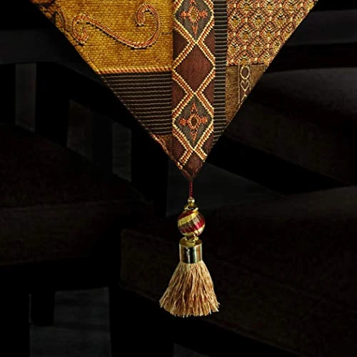 Farmhouse Table Runner, 13x72 Inches Luxury Double Layer Cotton Jacquard Boho Table Runner With Tassel Golden Illusion Collection For Dining Room Dresser Decor - Image 3