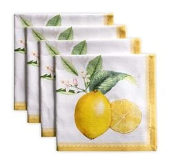 D' Hermine Napkin 100% Cotton Cloth Napkin Set Of 4 Decorative Washable Napkins, Home, Kitchen, Dining, Cocktail Parties & Camping, Limoncello - Spring/Summer (20”X20”)