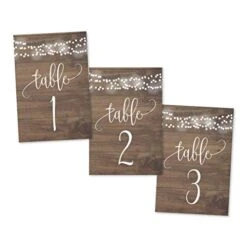 1-25 Rustic Wood Lights Table Number Double Sided Signs For Wedding Reception, Restaurant, Birthday Party Calligraphy Printed Numbered Card Centerpiece Decoration Setting Reusable Frame Stand 4x6 Size