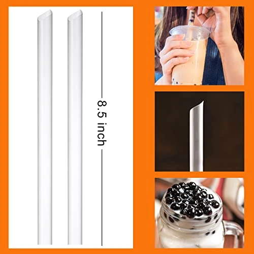 100 PCS Clear Plastic Boba Straws, 1/2" Wide X 8 1/2" Long Disposable Smoothie Straws For Bubble Tea, Shakes, Popping Pearls