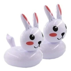 2Pcs Rabbit Pattern Beer Holder Water Surface Inflatable Floating Beer Bottle Holder Floating Beer Tray Mat (White) Party Favor