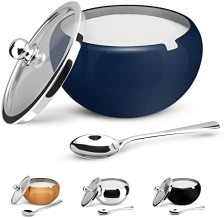 Large Stainless Steel Sugar Bowl With Lid And Spoon, Serving Dish, Clear Glass Lid, Storage For Salt, Candy, Coffee, Holds 2 Cups, Dishwasher Safe, 16 Oz (Stainless Steel) - Image 7