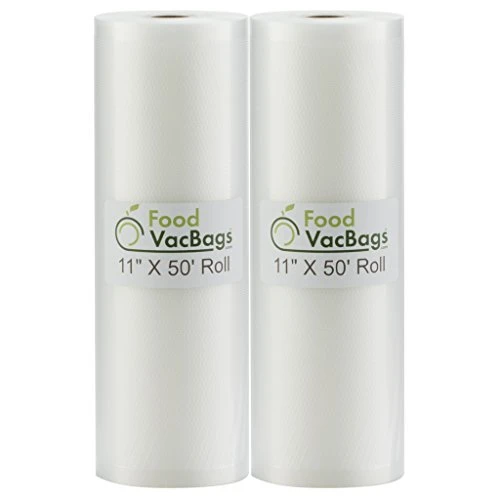 2 Rolls 11-Inch-by-50-Foot Vacuum Food Sealer Bags - Compatible With Foodsaver - Embossed Commercial Grade FoodVacBags Make Own Size For Sous Vide Or Storage