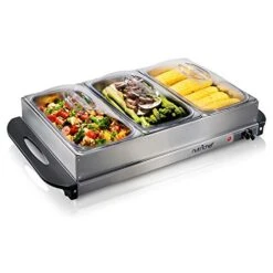 3 Buffet Warmer Server Professional Hot Plate Food Warmer Station , Easy Clean Stainless Steel , Portable & Great For Parties Holiday & Events Max Temp 175F