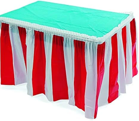 Red And White Striped Table Skirt (1 Piece) Carnival & Event Party Supplies, Birthday Decorations, Patriotic Decor, 14 Feet X 29 Inches - Image 5