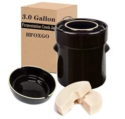 Fermentation Crock Sauerkraut Jar Stoneware Pot Ceramic For Kimchi, Vegetables,Kombucha,Glazed Fermenter Pot With Stone Weights,Lid Sauerkraut Crock For Fermenting-Brown,3.0 Gallon