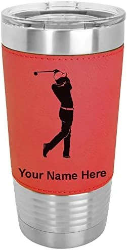 20oz Vacuum Insulated Tumbler Mug, Golfer Golfing, Personalized Engraving Included (Faux Leather, Rustic) - Image 13