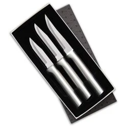 Ada Cutlery - S01 Rada Cutlery Paring Knife Set 3 Knives With Stainless Steel Blades And Brushed Aluminum Made In The USA, 7 1/8", 6 3/4", 6 1/8", Silver Handle