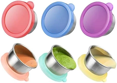 6x1.6 Oz Salad Dressing Container To Go, Fits In Bento Box For Lunch, 18/8 Stainless Steel Condiment Containers With Lids, Easy Open, Leakproof, Rainbow Color Reusable Small Dipping Sauce Cups Set - Image 8