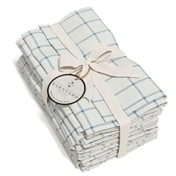 Set Of 12 Windowpane Cloth Napkins, 100% Cotton, Rustic Farmhouse Style Fabric Mats For Dining Table Decoration, Light Blue/White, 20” X 20”