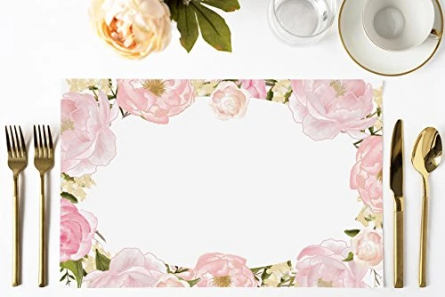 DB Party Studio Paper Placemats Pack Of 25 Easy Cleanup Disposable Place Mats Gorgeous Pink Floral Blooms Border For Bridal Shower Wedding Reception Woman's Birthday Dining Table Setting 17" X 11" - Image 2