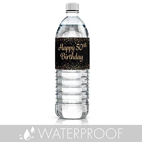 Black And Gold 50th Birthday Party Water Bottle Labels - 24 Stickers - Image 5