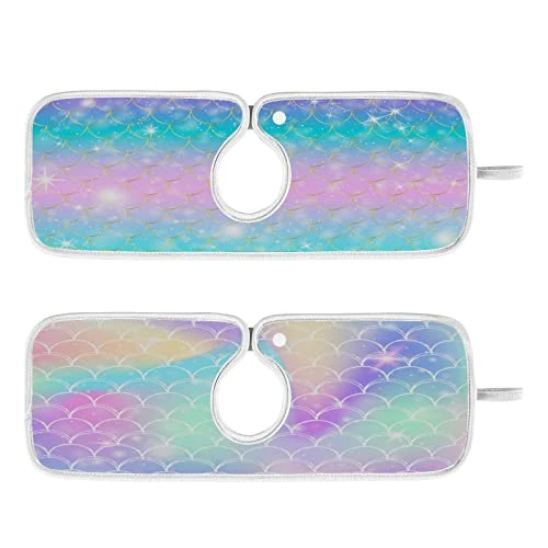 2 Pack Kawaii Mermaid Scales Kitchen Faucet Drying Mat 15''x 6'' Dish Drain Drying Pad Colorful Summer Glitter Absorbent Splash Guard Behind Faucet Drip Catcher Protectors For Sink Bar Bathroom - Image 2