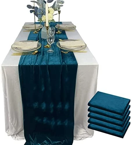 Uxurious Velvet Table Runner, 10ft Wedding Reception Decorations, 20x120inch Soft Velvet Fabric, Table Linen Overlay, Wedding Table Runners(Emerald Green, 20X120inch) - Image 11
