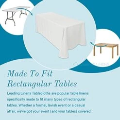 Leading Linens 5-pcs 90" X 132" Inch Rectangular Polyester Cloth Fabric Linen Tablecloth - Wedding Reception Restaurant Banquet Party - Machine Washable - White