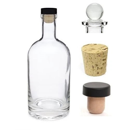 12 Oz 375 Ml Nordic Glass Liquor Bottle With T-Top Synthetic Cork With Bonus Glass Bottle Stopper And Regular Bottle Cork - Heavy Bottom Decanter Made In USA (1, 12 Oz (375 Ml))