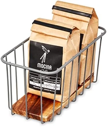 Ria Safford Collection Pantry Wire Basket With Acacia Wood, 10" X 8" X 5" - Image 6