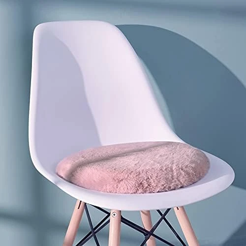Pink Round Dorm Fur Chair Cushion Pad With Furry Faux Fur Cover Small Mini Cute Seat Cushion For Kids Desk Chair Teen Girls Bedroom Décor 14 Inch - Image 14
