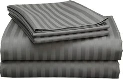 600 Thread Count Modern Look Breathtakingly Soft 100% Egyptian Cotton Queen Size 4 Piece Sheet Set Fit 15" Inch To 18" Inch Deep Pocket Stripe. Grey