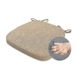 Chair Cushion With Ties For Dining Chairs - Memory Foam Non Slip Kitchen Chair Pad And Dining Seat Cushion With Machine Washable Cover [16.5 X 16.2 Inches] - Dark Beige