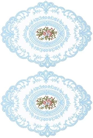 Lace Placemat Lace Doilies Table Runner Retro French Style Table Topper Coasters Blue Cup Mat Oval Dresser Scarf Doily For Wedding Birthday Dinner Party Home Decor 2Pcs - Image 11