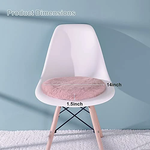 Pink Round Dorm Fur Chair Cushion Pad With Furry Faux Fur Cover Small Mini Cute Seat Cushion For Kids Desk Chair Teen Girls Bedroom Décor 14 Inch - Image 2