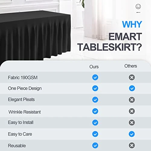 Table Skirt For Rectangle Tables 6ft, Black Spandex Tablecloth Cover For Banquet Wedding Birthday Party - Image 4
