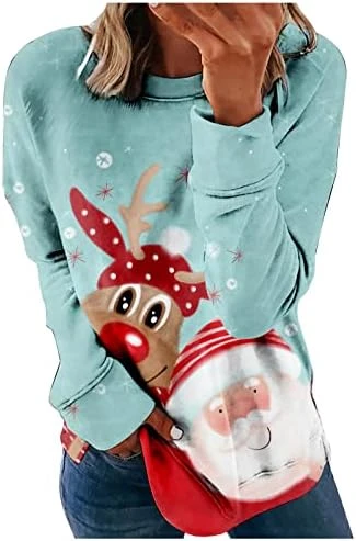 Womens 2022 Fall Fashion Tops Cute Long Sleeve Fashion Sweatshirts Crew Neck Christmas Print Pullover Top Streetwear - Image 5