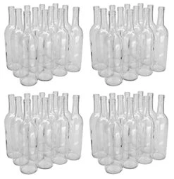 750ml Glass Bordeaux Wine Bottle Flat-Bottomed Cork Finish - 48 Bottles (4 Cases Of 12) - Clear/Flint