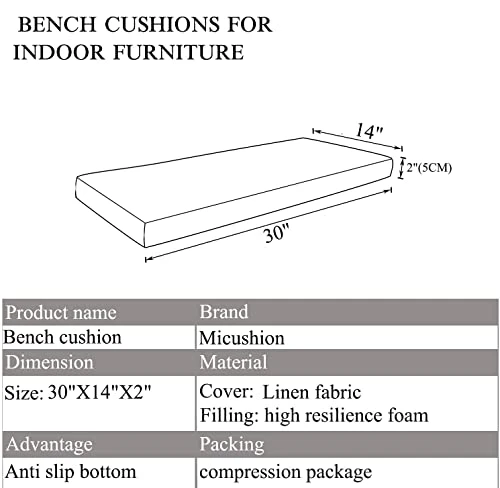 Piano Bench Cushion 30 X14 Inch For Indoor Shoe Storage Non Slip Picnic Bench Pad For Kitchen Dining Table Seat, Light Grey - Image 2