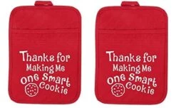 Teacher Appreciation Gift For Women - Thank You Present Potholder - One Smart Cookie Oven Mitt - Set Of 2 (One Smart Cookie)