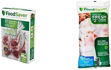 FoodSaver Vacuum Sealer Bags, Rolls For Custom Fit Airtight Food Storage And Sous Vide, 11" X 16' (Pack Of 3) & FoodSaver 1-Quart BPA-Free Multilayer Construction Vacuum Zipper Bags, 18 Count - Image 9