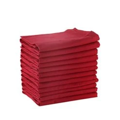 R Napkins Red, Set Of 12 (20 X 20 Inches), Over Sized, Embroidery And Print, Lint Free, Quick Dry, Hemmed With Mitered Corners