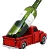 Red Classic Vintage Old Fashioned Pickup Truck Wine Holder 11.25" Long Figurine Wine Bottle Holder Caddy Trucks Work Cars Farming Industrial Mobile Accent