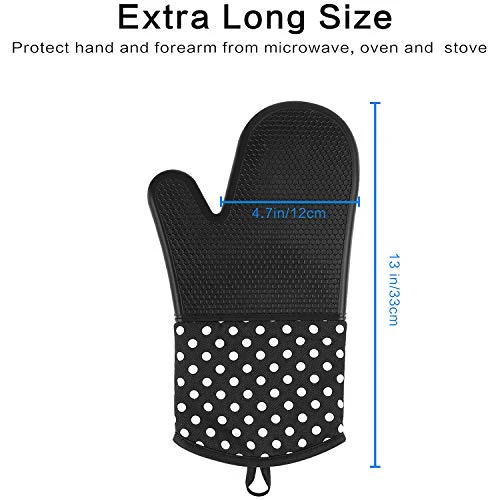 Silicone Oven Mitts, Extra Long Kitchen Oven Gloves, Professional Heat Resistant Baking Gloves, 1 Pair, Black - Image 3