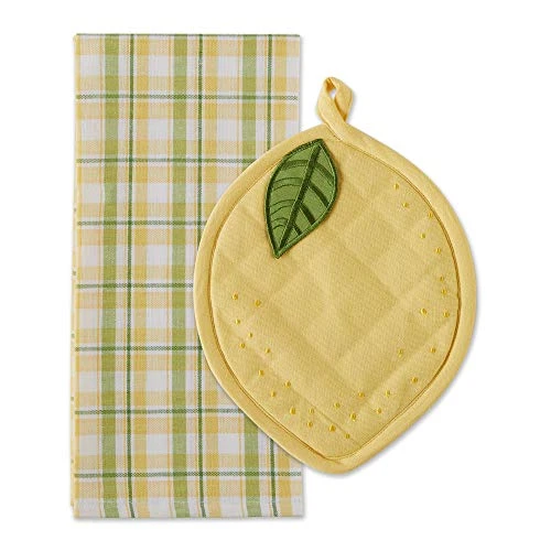 Gift Set Collection Kitchen Set, Potholder & Dishtowel Set, Lemon Plaid, 2 Piece