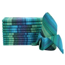 Salsa Dobby Stripes Cloth Dinner Napkin - Set Of 12 Machine Washable Reusable Cocktail Cotton Napkins For Wedding Christmas Thanksgiving Family Gathering & Daily Use -18x18 Inch - Teal Multi