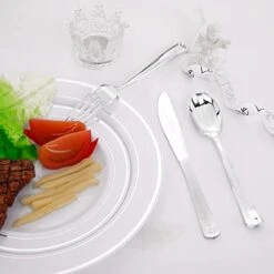 30 Pack Pre Rolled Napkins With Silver Plastic Cutlery Set, Premium Disposable Silverware, Includes: 30 Forks, 30 Knives, 30 Spoons, 30 Linen Like Napkins