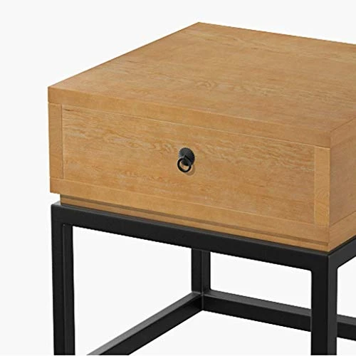Solid Wood Bedside Table With Iron Design, Small Sofa Table With Antique Corner, Square Bedside Table, Simple Living Room, Coffee Table With Elegant Drawer - Image 3