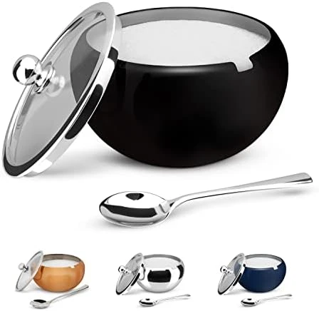 Large Stainless Steel Sugar Bowl With Lid And Spoon, Serving Dish, Clear Glass Lid, Storage For Salt, Candy, Coffee, Holds 2 Cups, Dishwasher Safe, 16 Oz (Stainless Steel) - Image 6