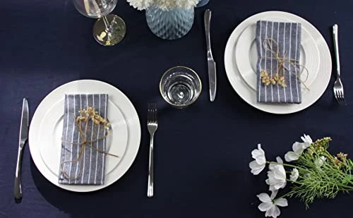 White Striped Linen Cotton Dinner Cloth Napkins - Set Of 12 (40 X 30 Cm) - For Events & Home Use (Navy) - Image 5