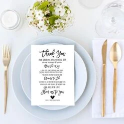 50 Wedding Thank You Place Setting Cards, Great For Adding To Your Table Centerpieces And Wedding Decorations For Receptions, Pack Of 50 Cards