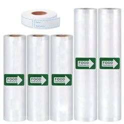 Vacuum Sealer Bags Rolls, 3Rolls 8"x16'+ 2Rolls 11"x16'+120pcs Pantry Labels, BPA Free, Food Safe Material, Food Sealing Bags For Vaccum, Sous-vide, Fits All Clamp Vacuum Sealer Machine