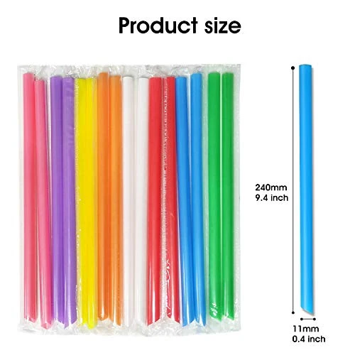 300 Pcs Multi Colors Jumbo Smoothie Straws Boba Straws,Plastic Milkshake Straws Disposable Wide-mouthed Large Individually Wrapped Straws(0.43" Wide X 9.45" Long) - Image 2