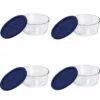 Pyrex Storage 4-Cup Round Dish With Dark Blue Plastic Cover, Clear (Case Of 4 Containers)